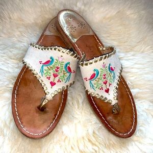 Jack Rogers Embroidered Bird Leather/Canvas Sandal